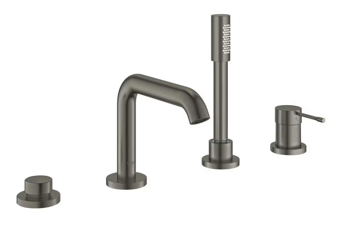 Četverootvorna baterija za kadu Grohe Essence New s ručnim tušem u završnoj obradi brushed hard graphite.