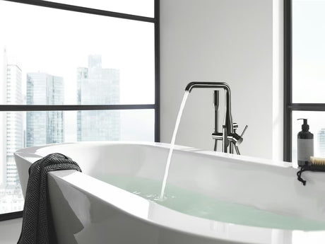 Podna miješalica za kadu Grohe Essence New s tuš setom u završnoj obradi Hard Graphite.