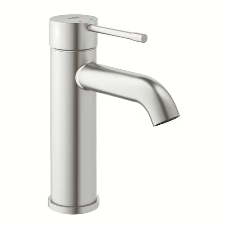 Umivaonička jednoručna baterija slavina Grohe Essence New u mat izvedbi supersteel s visokim zakrivljenim izljevom.