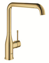 Grohe Essence New jednoručna baterija miješalica za sudoper s visokim okretnim izljevom u izvedbi cool sunrise.