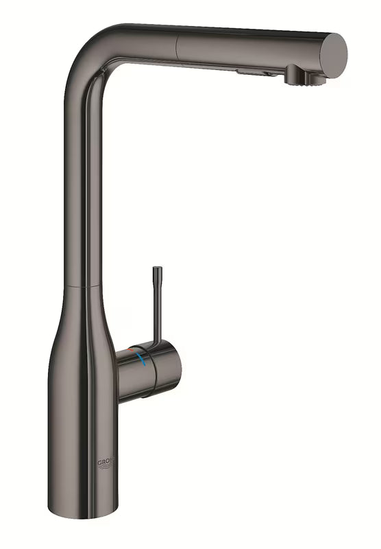Miješalica za Sudoper Grohe Essence New s visokim okretnim izljevom i izvlačnim tušem u boji tvrdi grafit.