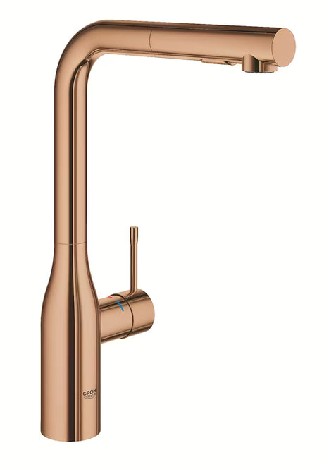 Miješalica za Sudoper Grohe Essence New s visokim okretnim izljevom i izvlačnim tušem u boji warm sunset.
