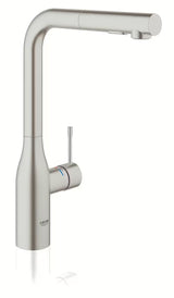Grohe Essence New miješalica za sudoper s visokom zakretnom izljevnom cijevi i izvlačnim tušem u završnoj obradi supersteel.