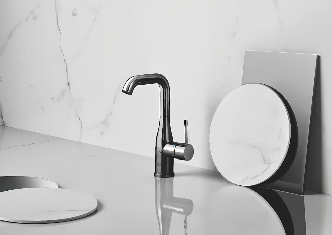Visoka jednoručna baterija miješalica za umivaonik Grohe Essence New u završnoj obradi Hard Graphite s okretnim izljevom