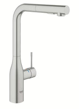 Grohe Essence New miješalica za sudoper s visokom zakretnom izljevnom cijevi i izvlačnim tušem u završnoj obradi supersteel.