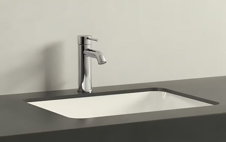 Kromirana jednoručna baterija miješalica za umivaonik Grohe Essence New s odvodnim setom i zakrivljenim izljevom.