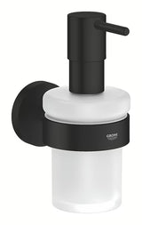 Dozator sapuna Grohe Essentials u mat crnoj izvedbi sa staklenom posudicom i metalnim držačem