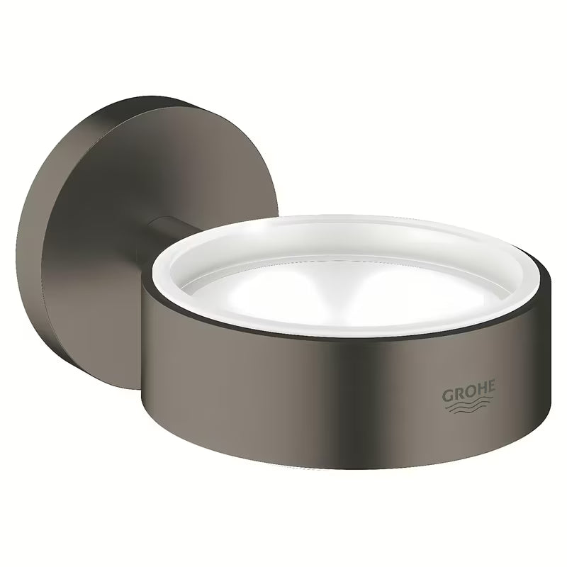 Držač Grohe Essentials pro za posudicu za sapun ili čašu u izvedbi Brushed Hard Graphite sa skrivenim pričvršćenjem.