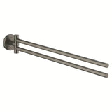 Rotirajući držač ručnika Grohe Essentials u izvedbi Brushed Hard Graphite s dva kraka i skrivenim pričvršćenjem.