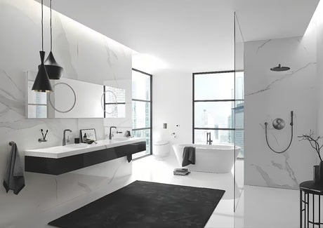 Dozator sapuna Grohe Essentials bez držača sa staklenom posudom i površinom Grohe StarLight u izvedbi hard graphite.