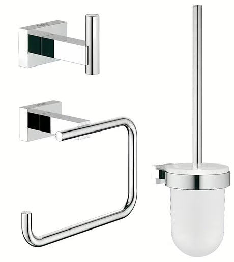 Kromirana set dodataka Grohe Essentials Cube s kukicom, držačem toaletnog papira i WC školjke četkom
