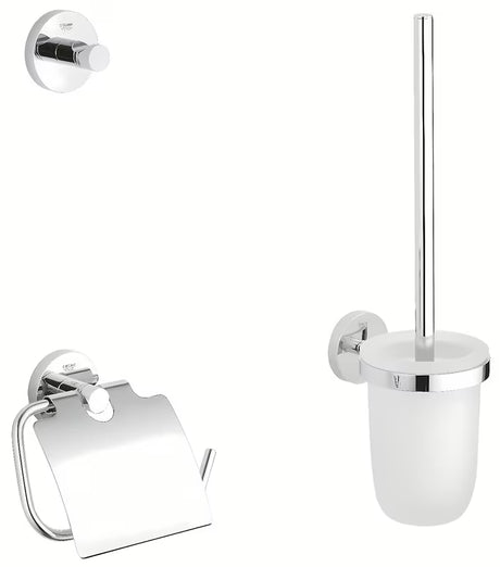 Kromirana set kupaonskih dodataka Grohe Essentials s kukicom, držačem papira s poklopcem i WC školjke četkom