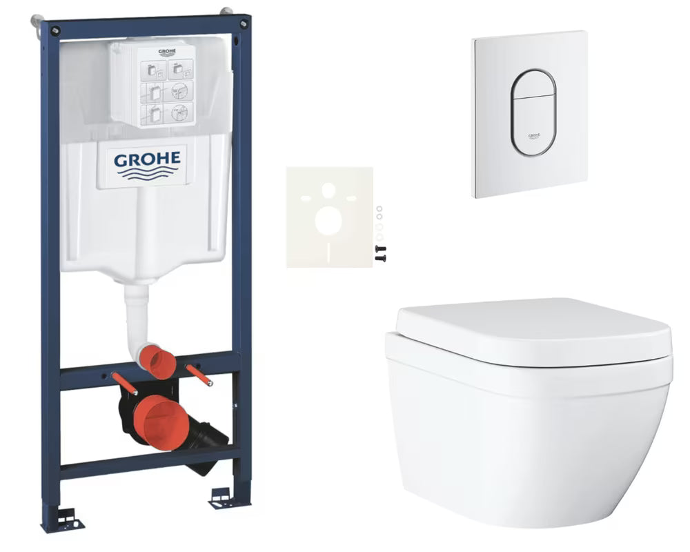 Viseći WC set Grohe Euro Ceramic s instalacijskim sustavom Rapid SL, tipkom Arena Cosmopolitan i sjedalom soft Close