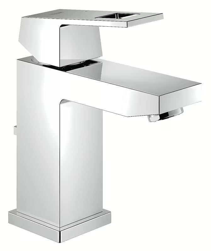 Kromirana miješalica za umivaonik Grohe Eurocube s ručicom za upravljanje i izljevom.