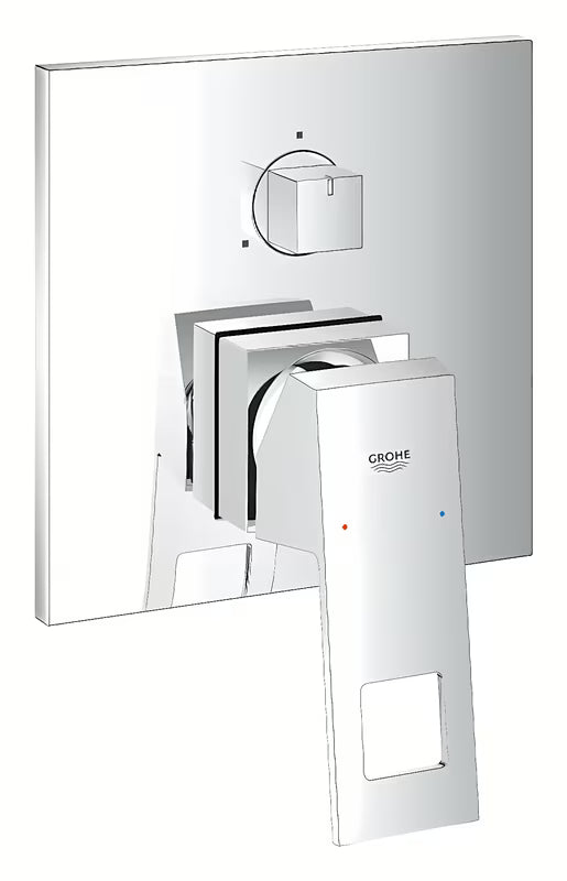 Podžbukna tuš i miješalica za kadu Grohe Eurocube u krom izvedbi s ručicom i 3-smjernim preusmjerivačem.