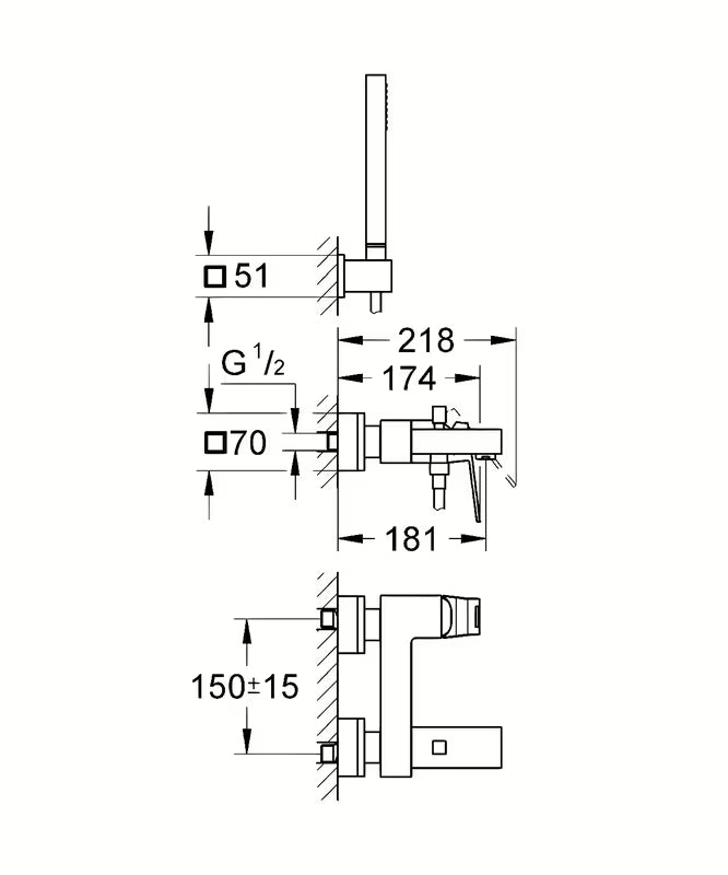 Grohe Eurocube miješalica za kadu u kromu s tuš setom i preklopnikom za pro tuš i punjenje kade