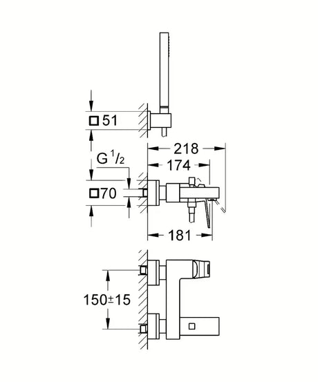 Grohe Eurocube miješalica za kadu u kromu s tuš setom i preklopnikom za pro tuš i punjenje kade