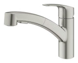 Jednoručna Baterija stojeća miješalica za sudoper Grohe Eurosmart New u izvedbi supersteel s okretnim izljevom.