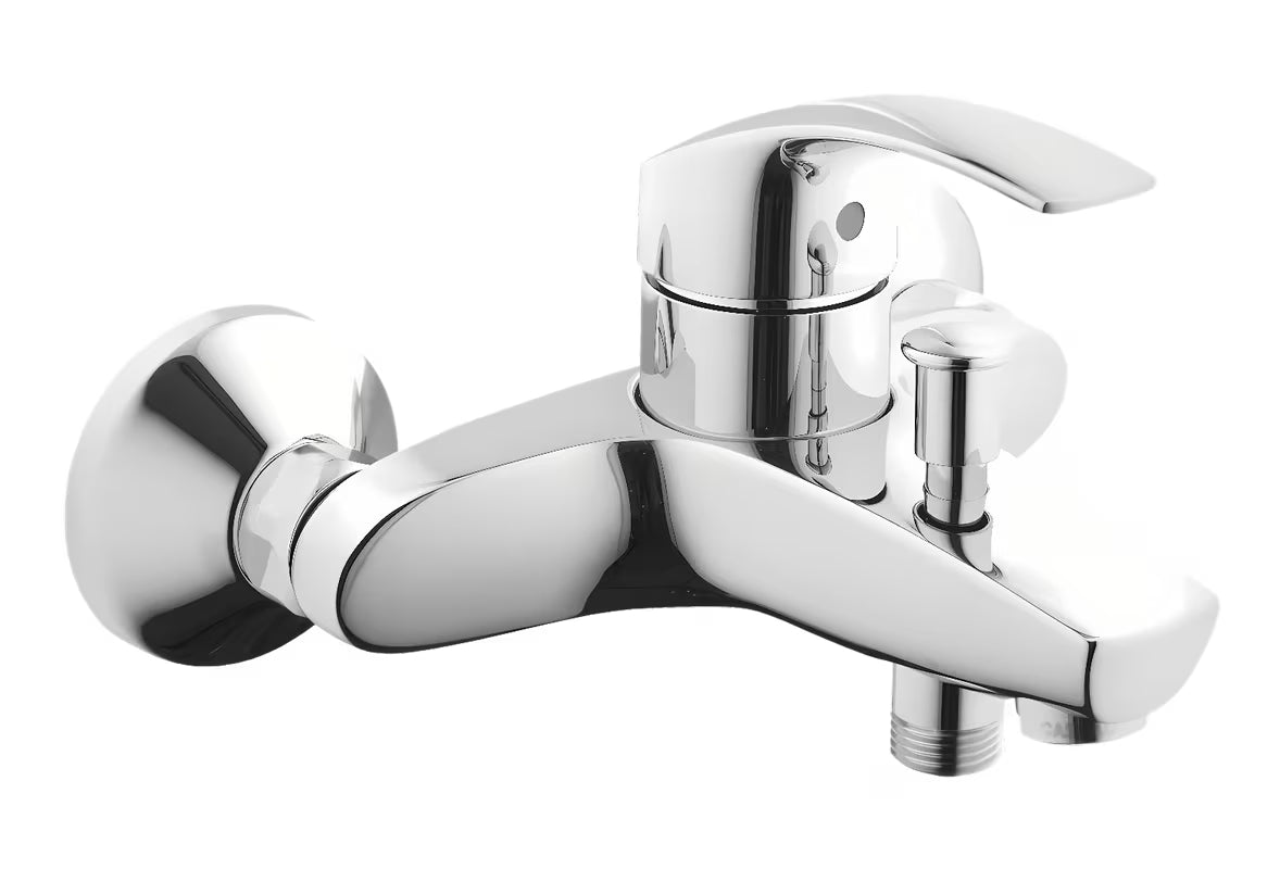 Kromirana jednoručna baterija zidna miješalica za kadu Grohe Eurosmart New s preklopnikom kada tuš