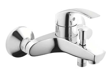 Kromirana jednoručna baterija zidna miješalica za kadu Grohe Eurosmart New s preklopnikom kada tuš