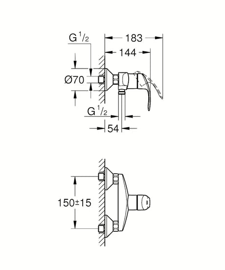 Grohe Eurosmart New jednoručna baterija zidna miješalica za tuš u krom izvedbi