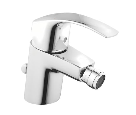 Kromirana jednoručna baterija stojeća miješalica za bide Grohe Eurosmart New s odvodom s perlatorom na kuglastom zglobu.