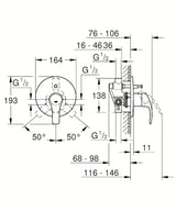 Podžbukna tuš i miješalica za kadu Grohe Eurosmart New u krom izvedbi.