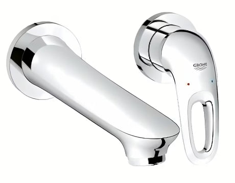 Kromirana podžbukna miješalica za umivaonik Grohe Eurostyle New pro za zidnu montažu s dva otvora.