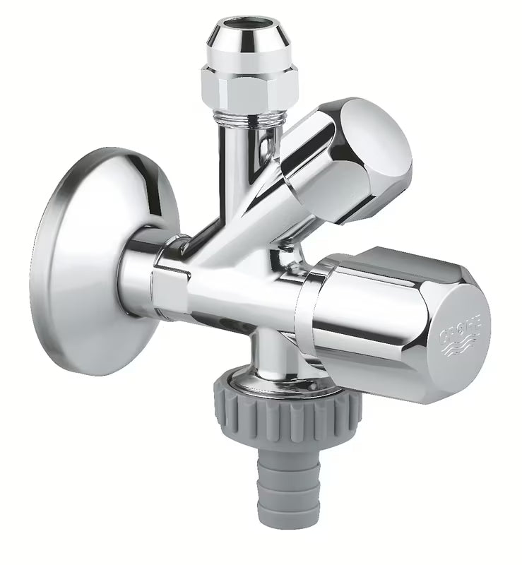 Kutni ventil Grohe pro za zidnu ugradnju s nepovratnim ventilom i metalnom rozetom.