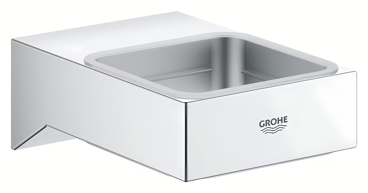 Kromirani zidni držač sapuna Grohe Selection Cube bez čaše sa skrivenim pričvršćenjem.