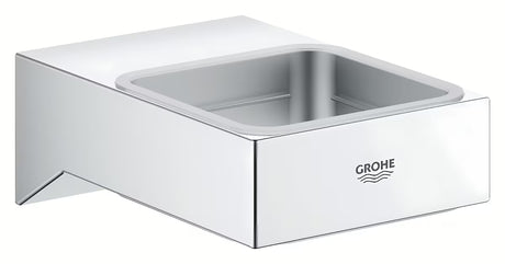 Kromirani zidni držač sapuna Grohe Selection Cube bez čaše sa skrivenim pričvršćenjem.