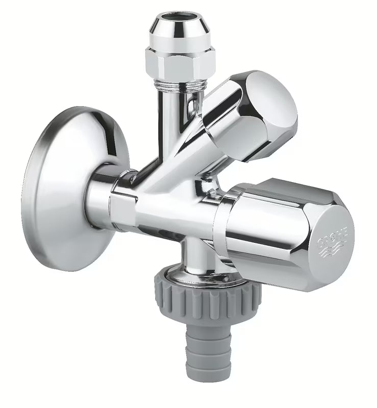 Kombi kutni ventil Grohe pro za zidnu ugradnju s kompenzacijom duljine i metalnom rozetom.