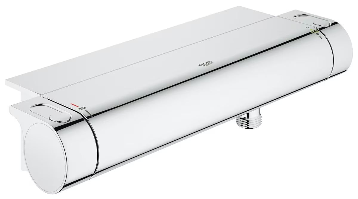 Kromirani termostatska miješalica za tuš Grohe Grohtherm 2000 s policom EasyReach pro za jednostavno upravljanje.