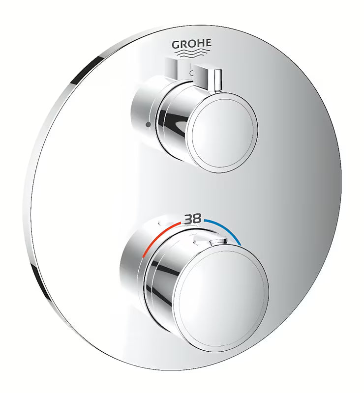 Podžbukna termostatska miješalica za tuš Grohe Grohtherm u krom izvedbi sa sigurnosnom blokadom SafeStop.