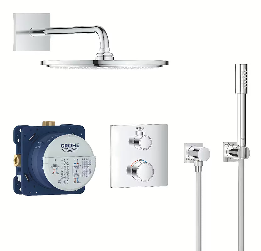 Podžbukni tuš set Grohe Grohtherm Perfect u krom izvedbi s nadglavnim tušem 310 mm i ručnim tušem Sena