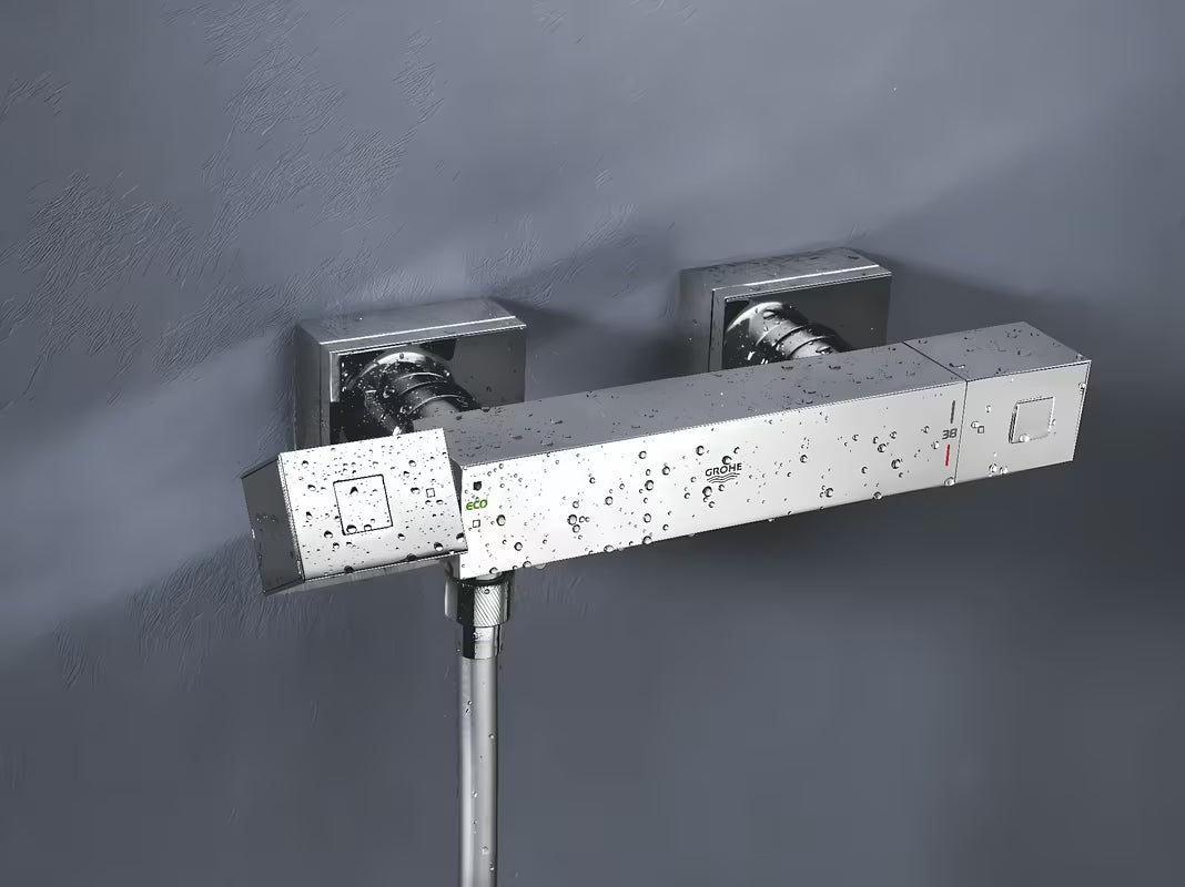 Termostatska miješalica za tuš Grohe Grohtherm Cube u krom izvedbi s četvrtastim dizajnom