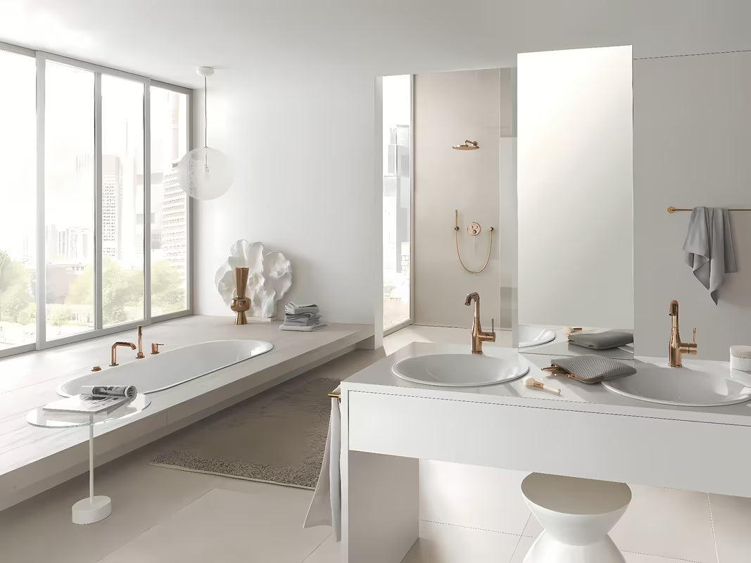 Podžbukna termostatska miješalica za tuš Grohe Grohtherm smartcontrol u varijanti warm sunset s upravljanjem smartcontrol