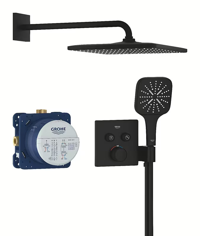 Podžbukni tuš sustav Grohe Grohtherm smartcontrol u mat crnoj boji s nadglavnom i ručnom tuš slušalicom