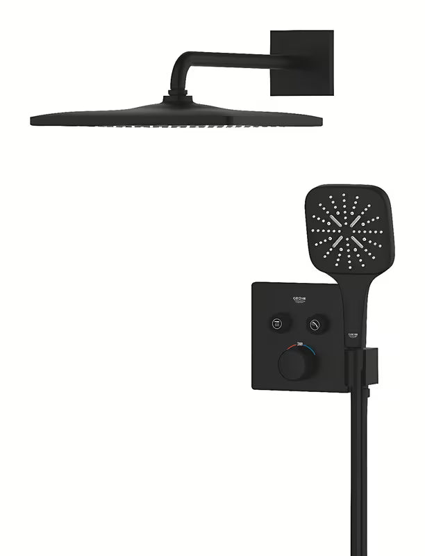 Podžbukni tuš sustav Grohe Grohtherm smartcontrol u mat crnoj boji s nadglavnom i ručnom tuš slušalicom