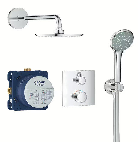 Podžbukni tuš set Grohe Grohtherm Perfect u kromu s nadglavnim tušem 210 mm i ručnim tušem