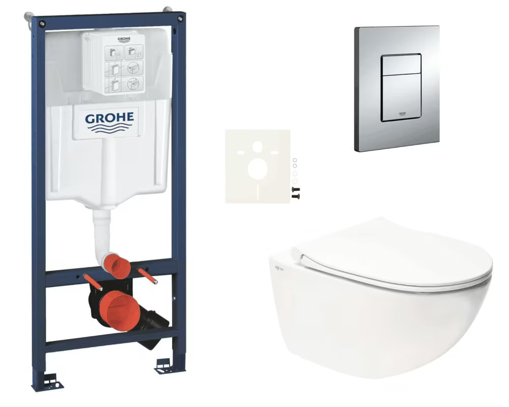 Viseći WC set SAT Infinitio u bijeloj boji s instalacijskim modulom Grohe Rapid SL i tipkom Even