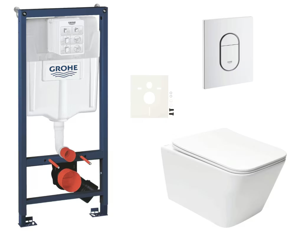 Viseći WC set SAT Infinitio s instalacijskim sustavom Grohe Rapid SL i tipkom za ispiranje Arena Cosmopolitan
