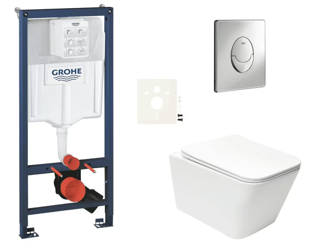 Viseći WC set SAT Infinitio s instalacijskim modulom Grohe Rapid SL, tipkom Skate Air i sjedalom sa sporim spuštanjem