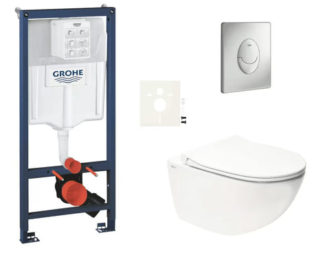 Viseći WC set SAT Infinitio u bijeloj boji s instalacijskim sustavom Grohe Rapid SL i tipkom Skate Air