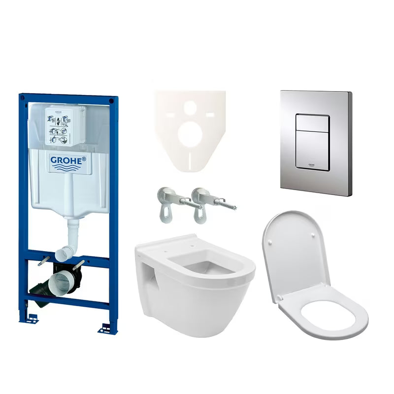 Viseći WC set Vitra Integra s modulom i vodokotlićem Grohe Rapid SL te tipkom za ispiranje u sjajnom kromu