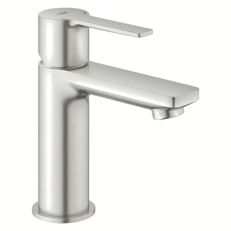 Umivaonička jednoručna baterija slavina Grohe Lineare u izvedbi supersteel s click‑clack-odvodom i s kratkim izljevom