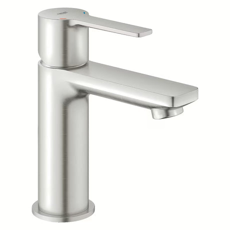 Umivaonička jednoručna baterija slavina Grohe Lineare u izvedbi supersteel s click‑clack-odvodom i s kratkim izljevom