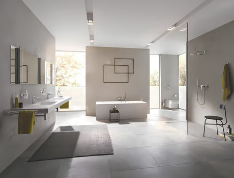 Umivaonička jednoručna baterija slavina Grohe Lineare u izvedbi supersteel s click‑clack-odvodom i s kratkim izljevom