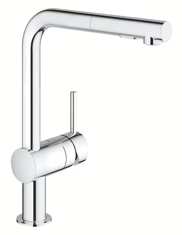 Kromirana miješalica za sudoper Grohe Minta s visokim L-izljevom i izvlačnim tušem