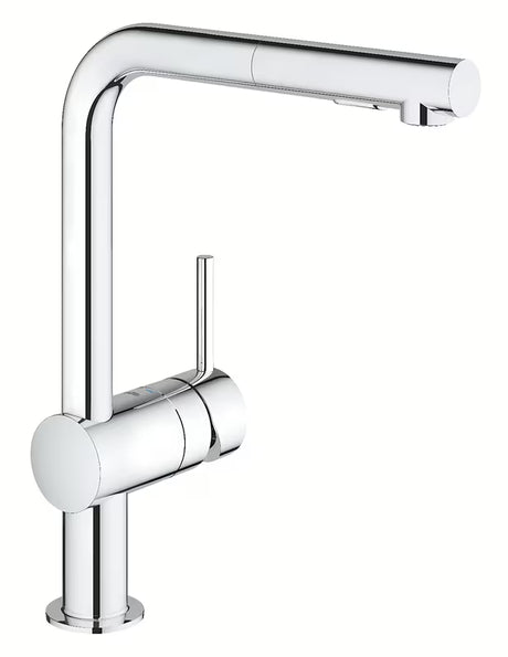 Kromirana miješalica za sudoper Grohe Minta s visokim L-izljevom i izvlačnim tušem